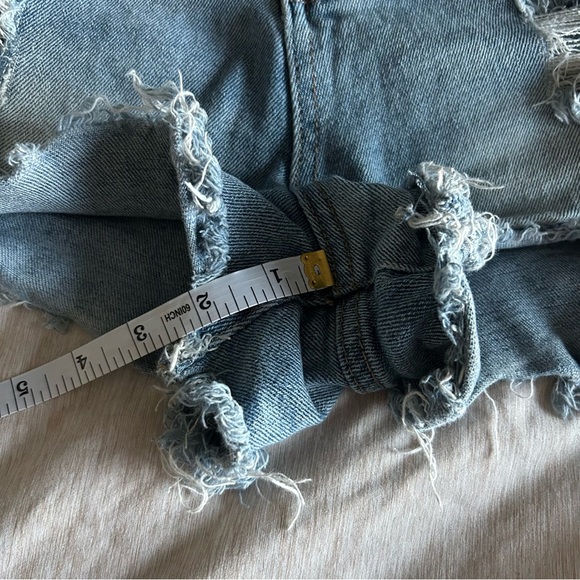 Almost Famous Light Blue Distressed High Waisted Jean Shorts Grunge, Punk, Edgy - Picture 8 of 10